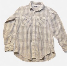 VTG 70s Levi's Western Plaid Button Up Cream Blue Regular Fit Made In USA Sz M
