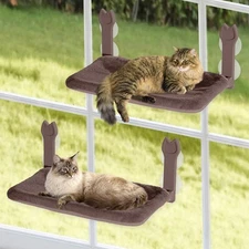 2 Pack Cat Window Perch,Cat Hammock Cordless Foldable Medium, Brown 