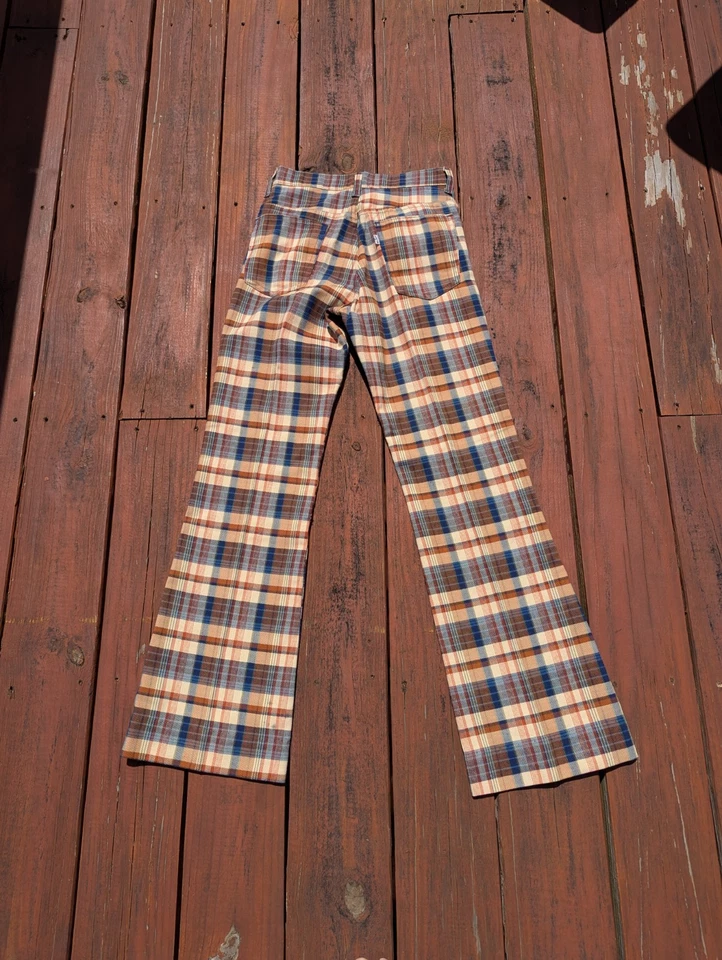 Fondos de campana acampanados a cuadros Levis vintage años 70 Big Capital E 27" cintura años 70 Foto 3 de 4