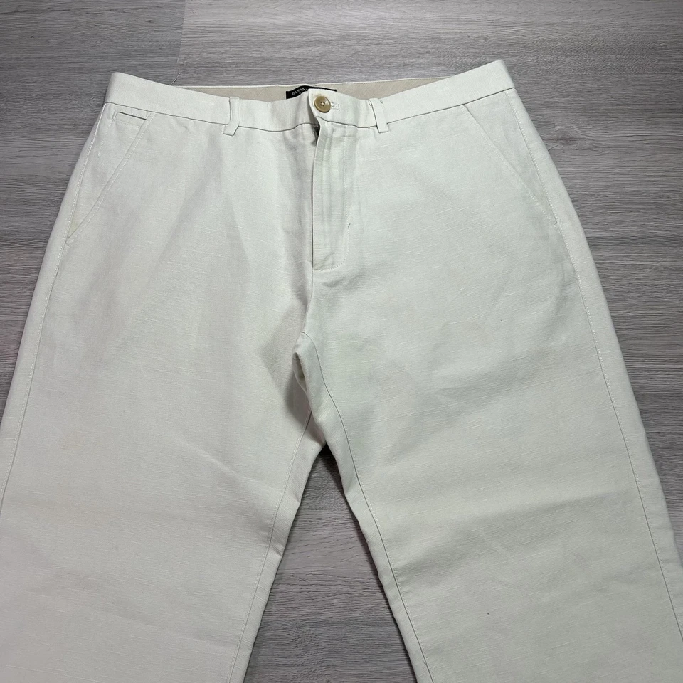 Pantalones Banana Republic Para Hombre 34x34 Stone Kentfield Lino Algodón Chino Pierna Recta Foto 3 de 4