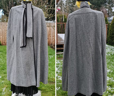 Dramatic Vintage 1980s Wool Black  White Herringbone Sleeveless CAPE by Alorna