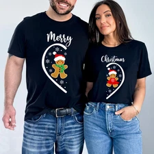 Merry Christmas Gingerbread Couple Matching Holiday Festive T-Shirt Set Gift