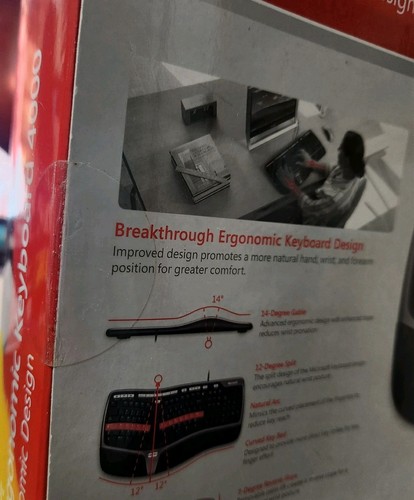 NEW, Microsoft Natural Ergonomic 4000 (B2M-00012) Wired Keyboard, Unopened!! - Picture 6 of 9