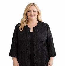 Brilliante J.A. Women s Black Beaded Silk Evening Jacket Plus Sz XXL Vintage Y2K