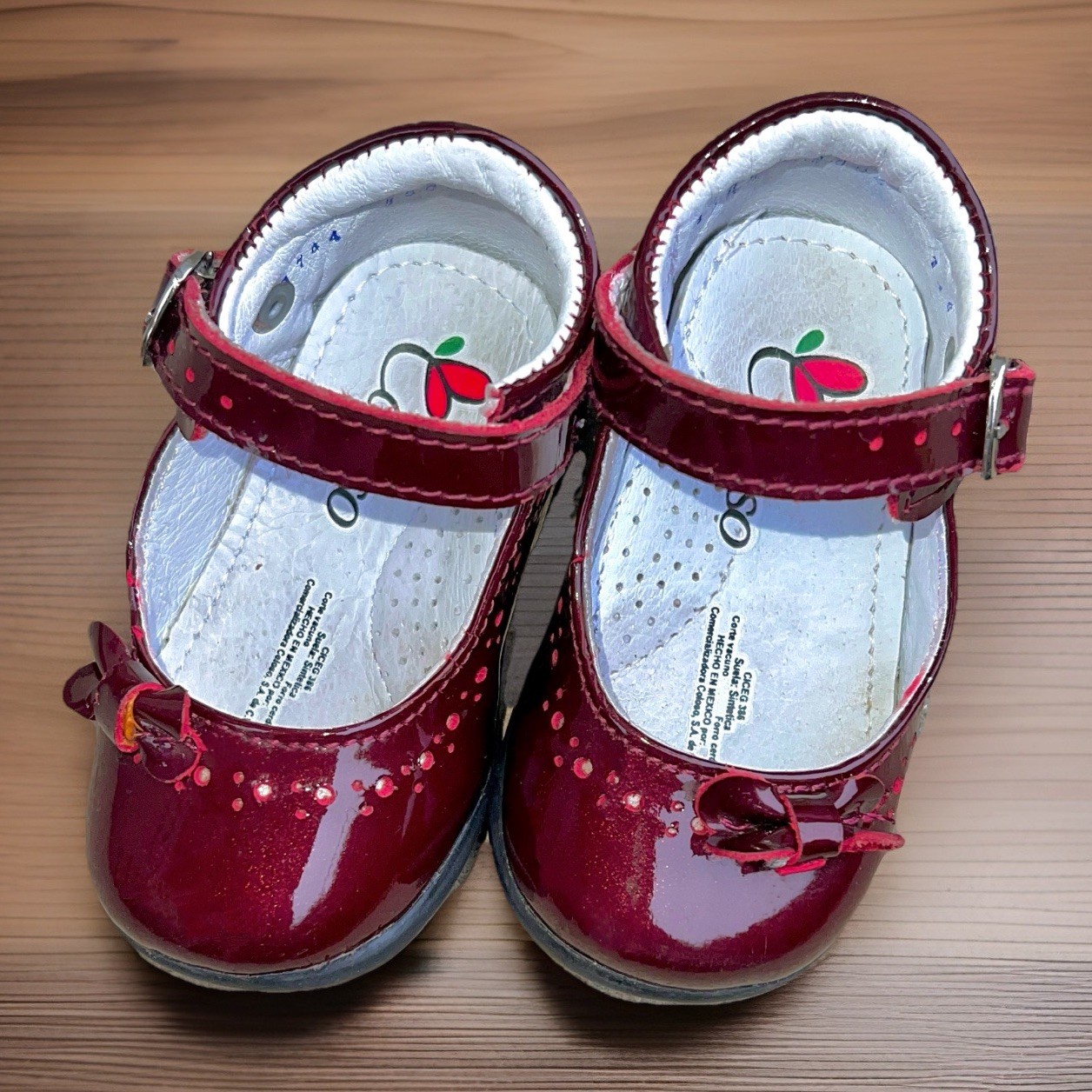 Baby Toddler Girl 9-12m Mary Janes Dark Ruby Patent Leather 4c New Walker Shoes