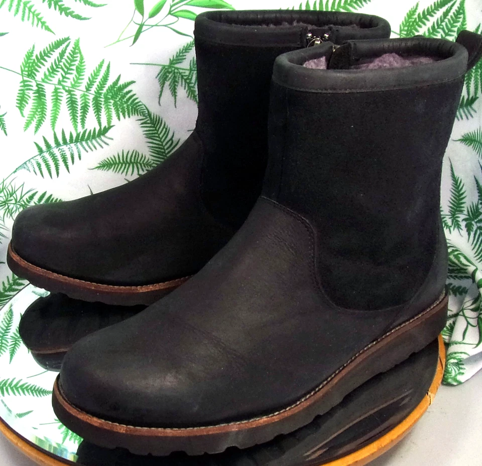 BOTAS DE INVIERNO UGG HENDREN TL DE CUERO NEGRO IMPERMEABLES FORRADAS DE OVEJA PARA HOMBRE TALLA 12 Foto 3 de 4