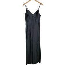 A New Day Black Satin Slip Dress Midi Spaghetti Strap Size M