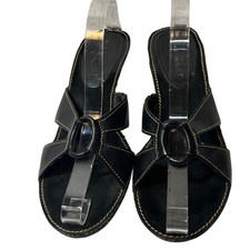 Y2K Nine West Heeled Sandals Black Leather Oval Buckle Detail, US Size 8, EU 39