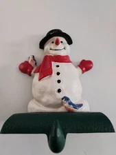 Eddie Bauer Christmas cast iron stocking hanger holder snowman with birds 1998