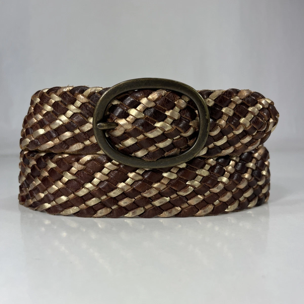 Vintage Express Belt Large Brown Braided Woven Leather Wide Waist Western Boho Vintage Brown Woven Leather Belt: Wide Braided Boho Y2K - Etsy main image 3