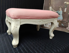 gepolsterter Hocker Fußhocker Shabby Chippendale Schemel Holz weiß rosa Bezug