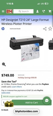 HP DesignJet T210 Wireless Large Format Plotter Printer (T210)