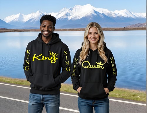 Sudaderas con capucha para pareja King & Queen Love a juego para él y ella - Imagen 3 de 9