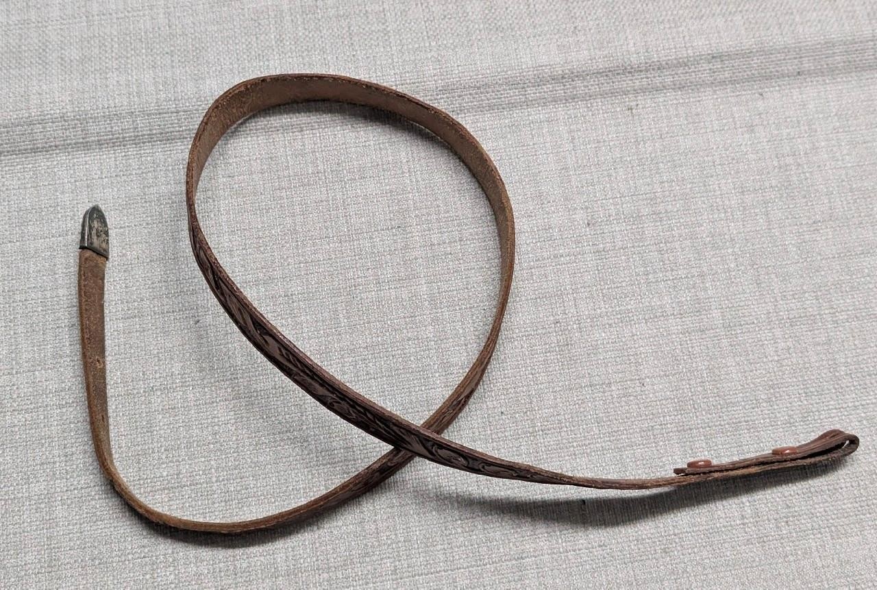 vintage TOOLED buckle belt STERLING silver tip 28 handcrafted leather TAPERED image 8