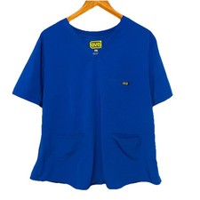 AVE Shirt Womens Size 2XL Blue Scrubs Top V-Neck Nurse Uniform Work Tech Pockets