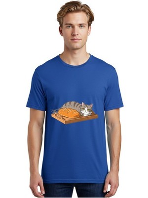 Cat-And-Bread Mens Graphic Tee, 100% Cotton, Casual Summer Wear