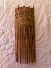 Carved Wooden Hair Comb Pick Brown Geometric Design Boho African tribe