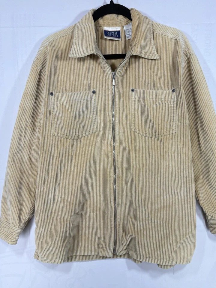 Camisa Chaqueta Vintage Bill Blass Pana Tostada Rayas Para Hombre Grande Años 90 Ropa de Trabajo Foto 3 de 4