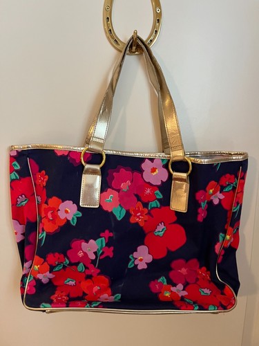 Borsa Lilly Pulitzer blu floreale - tote senza manico circa 14" x 4" x 12" - usata in ottime condizioni - Foto 3 di 3