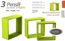 Set 3 Mensole Moduli Parete Mensola Quadrata Cubo Pensile BIANCO VERDE ARANCIONE