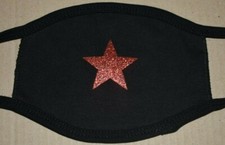 Red Glitter Star Patch Design on Black Dual Layer Cotton Washable Face Mask