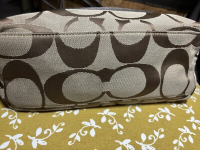 COACH Y2K Signature Canvas W Leather Stripe Tote Bag Purse Brown