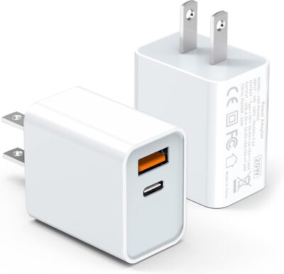 USB C Wall Charger Block 20W, 2-Pack Dual Port PD Power