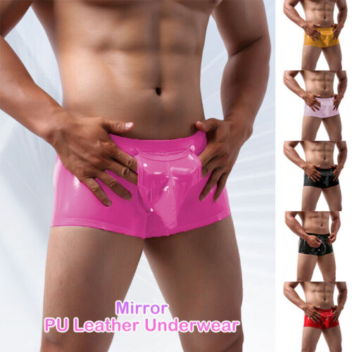 PVC Leather Open Crotch Pants Wet Look Boxer Shorts Underwear Nightclub Gifts - Picture 1 of 15