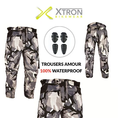 XTRON Camouflage Waterproof Motorcycle Motorbike Trousers Motocross Textile Armour UK