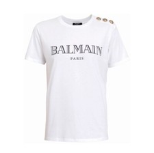 Balmain T-shirt Logo Cotton Crew Neck Short Sleeve White Size XXS