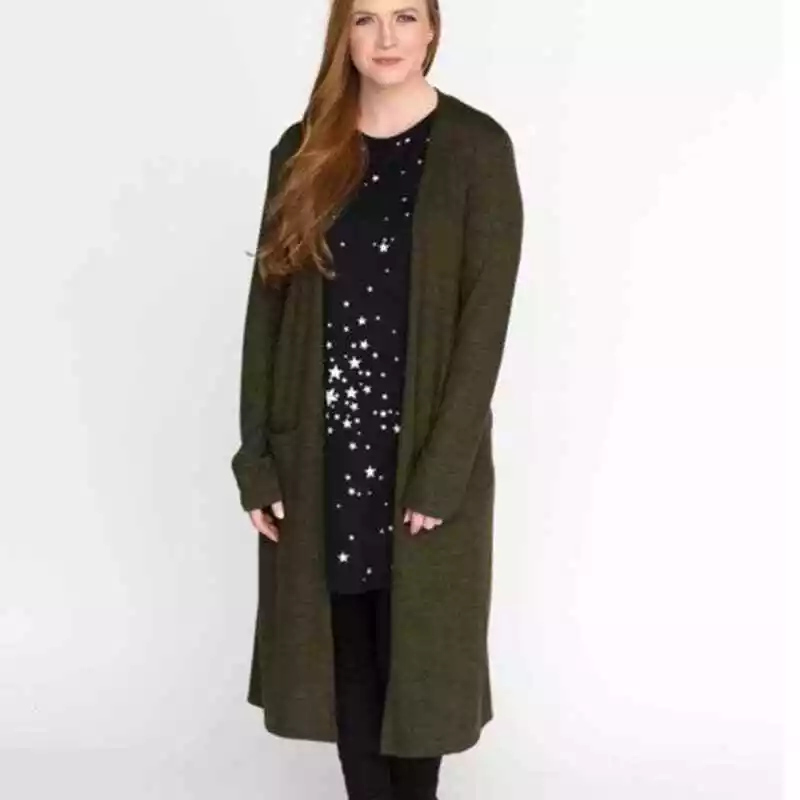 Olive green long shop cardigan sweater