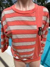 Vintage 70's Miss Kalico Striped Orange Banded Top Womens M Medium California