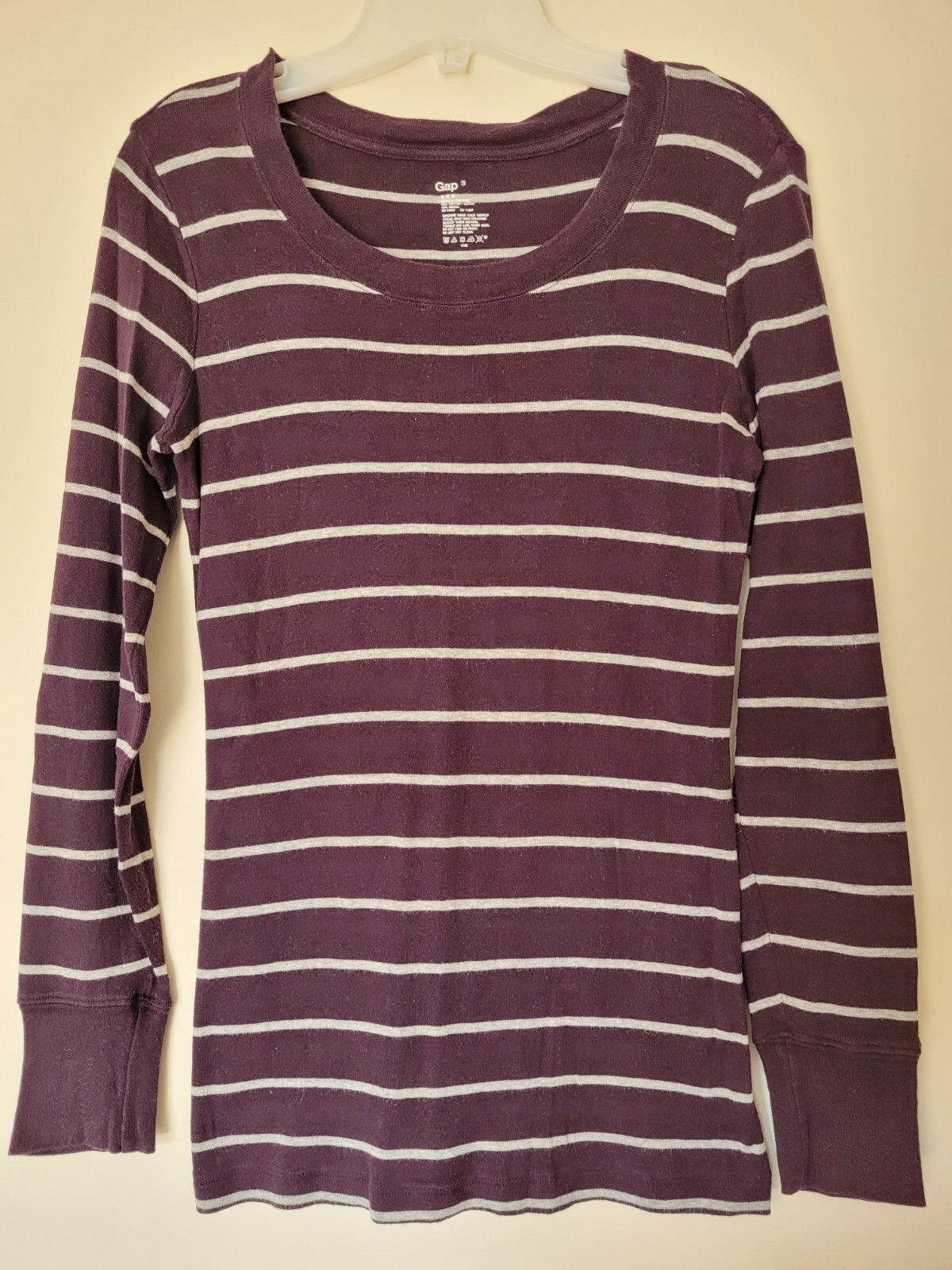 GAP Basic Maroon & White Striped Pullover Long Sl… - image 1