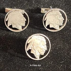 VINTAGE BUFFALO NICKEL COIN CUT-OUT CUFFLINKS & TIE TACK SET. Our B295