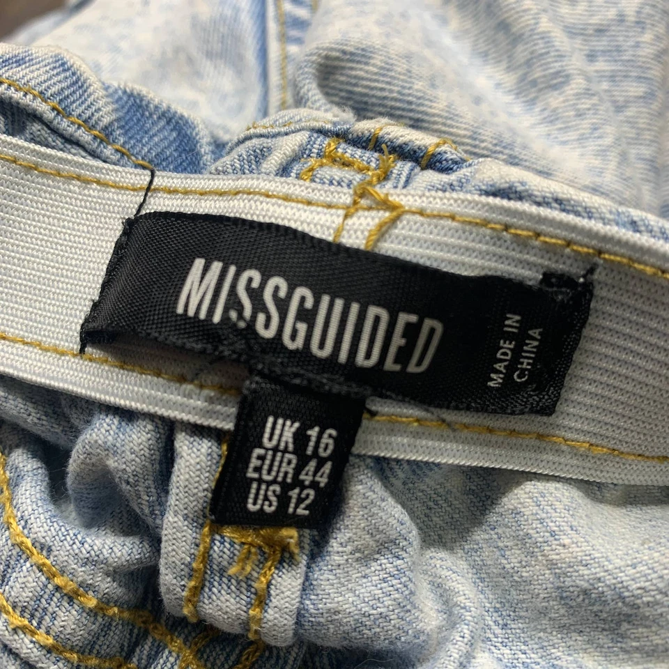 Pantalones cortos de mezclilla Missguided para mujer talla 12 azul lavado ácido botones bolsillos moscas Foto 4 de 4