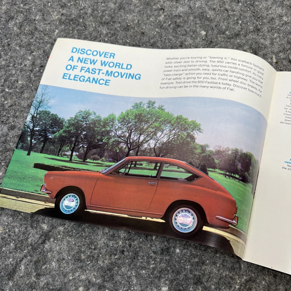 Fiat 850 Fastback 1967 1968 cupé carpeta folleto de venta de autos antiguos Foto 3 de 4