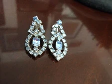 Vintage Earrings-50 Blue Rhinestones per piece-Incredible Condition-Clip Closure