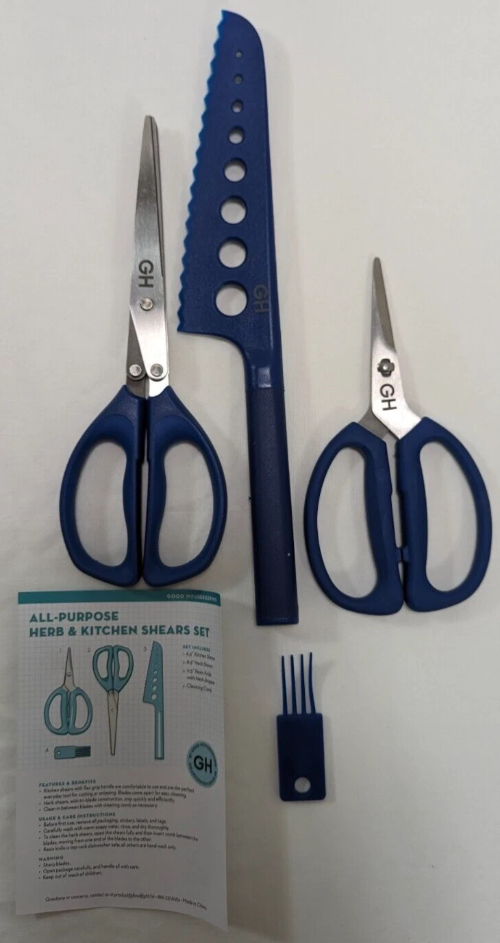 Good Housekeeping All Purpose 3 Pc Herb and Kitchen Shears Set Resin Knife BLUE
Opens in a new windo