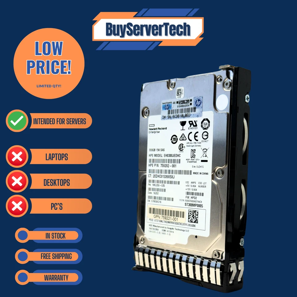 HP 652611-B21 300GB 15K 2.5" SAS 6G SFF HDD 653960-001 + Caddy G8 G9 1YR WTY - Image 2 of 4