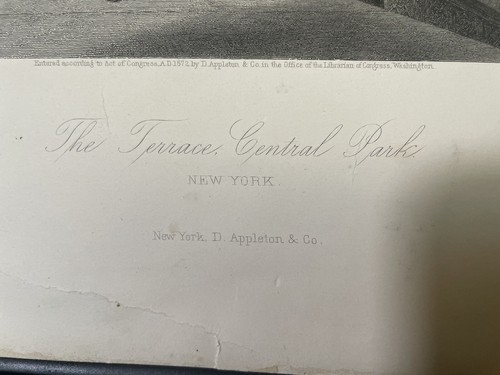 Engraving by G R Hall The Terrace Central Park NY Rosenburg Appleton & Co ATQ - Picture 2 of 7