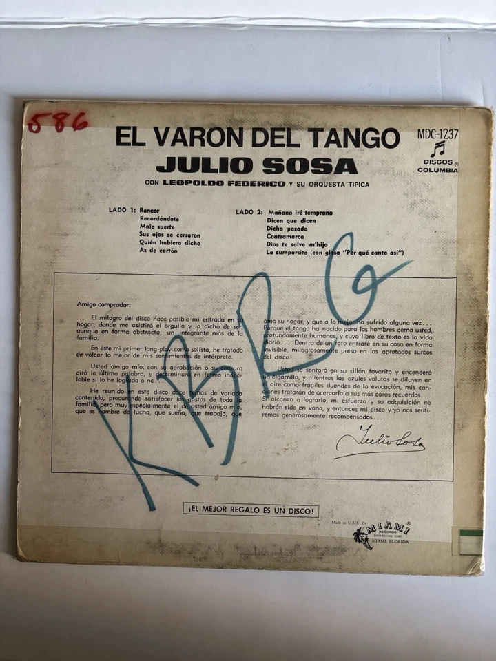 JULIO SOSA EL VARON DEL TANGO LP rare MDC- 1237 KBRG RADIO - Image 2 of 4