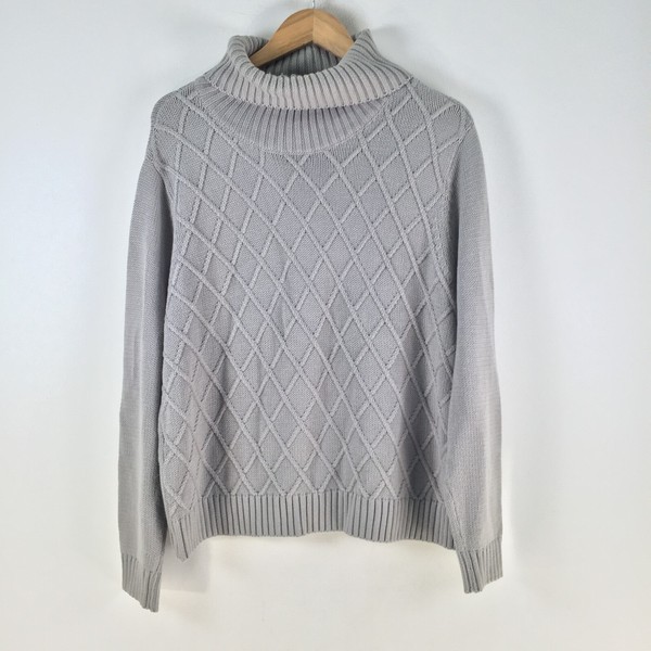 W lane womens knit sweater jumper size L grey turtleneck long sleeve 110530