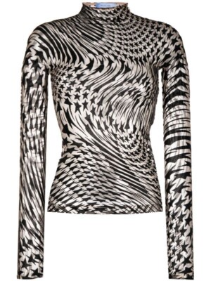 Mugler Flocked Star Sheer Top, Sz FR 36 