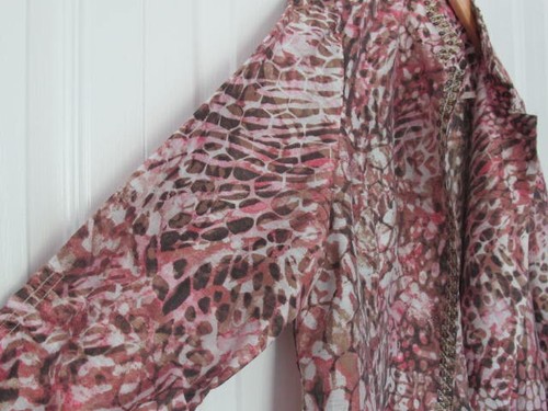 Chico's Jacket Blazer Sz1 M Animal Print Embroidered Pink Brown Linen/Nylon - Picture 8 of 18
