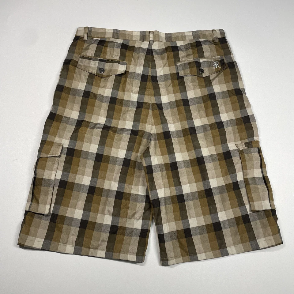 Pantalones Cortos Red Ape Para Hombre 40 Marrón Gris Cuadros Carga Y2K Sueltos Foto 2 de 4