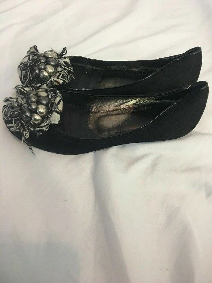 Isabella Fiore Mujer Negro Blanco Cuero Genuino Satinado Zapatos Planos 7 Italia Foto 2 de 4