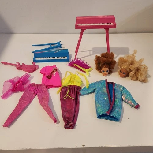 Vintage 1980s Mattel Barbie and the Rockers Doll Clothes, Accessories, Heads Lot