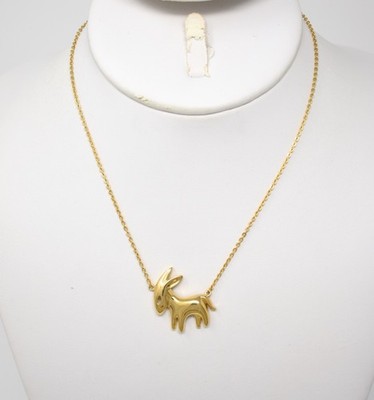 NWT Small 14'' Crown Trifari Yellow Gold-P Donkey Pendant Chain Choker Necklace