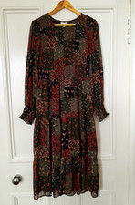Apricot Floral Boho Long Sleeve Patchwork Style Maxi Dress size 18