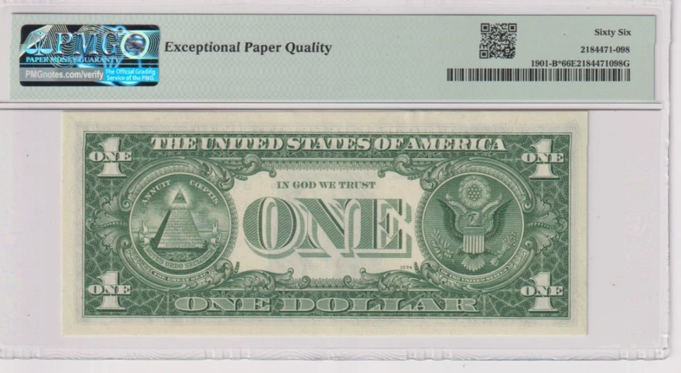 Fr 1901-B* 1963A $1 FRN B47416284* PMG 66EPQ NEW YORK GREEN *STAR* - Image 2 of 2